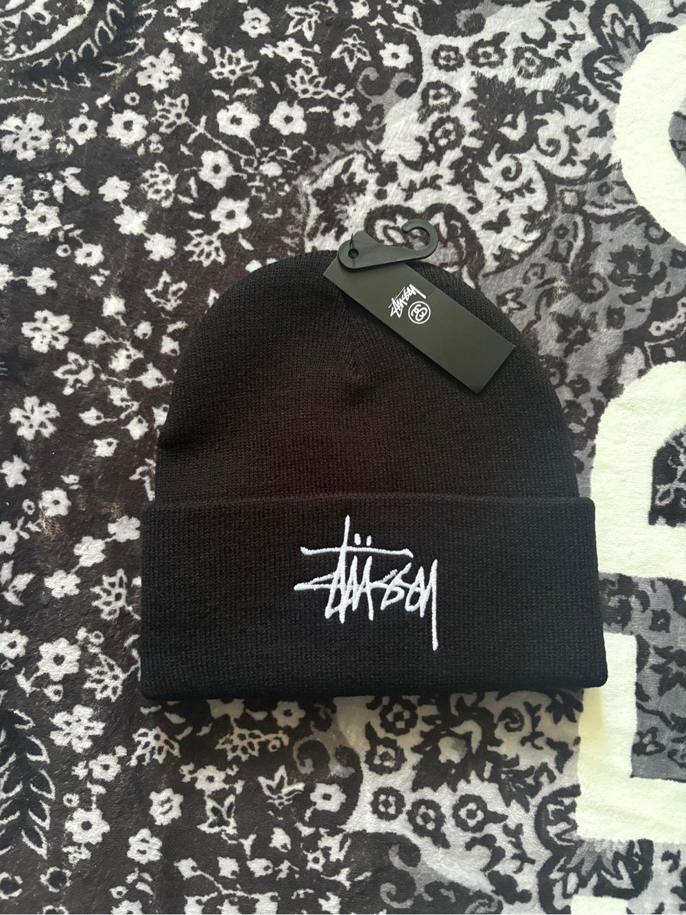 Stussy Black Beanie Embroidered Logo One Size